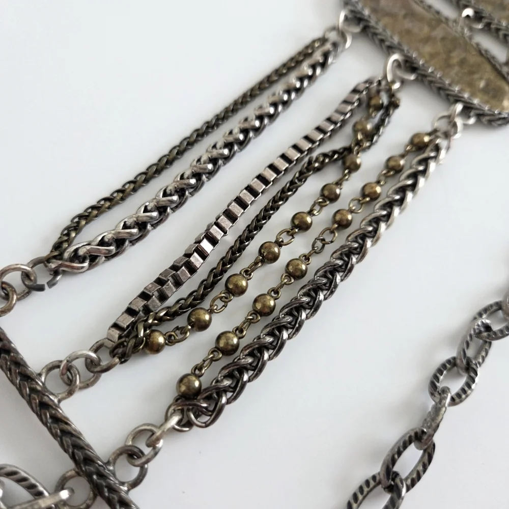 Chico's Wide Multi Chain Belt With Hammered Bronze Front Panels